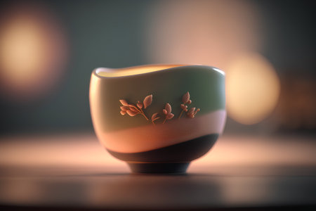 Burning candle in the shape of a flower in a vaseの素材