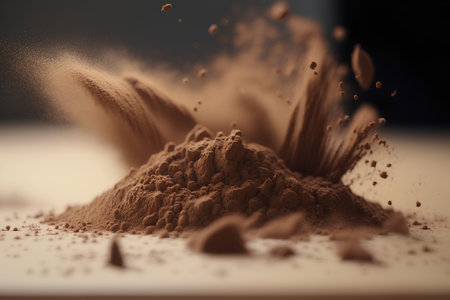 Cocoa powder explosion, close-up shot with shallow depth of fieldの素材