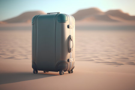 Suitcase in the desert. 3D illustration. Vintage style.の素材