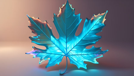 Blue maple leaf on a dark background. 3D illustration. 3D rendering.の素材