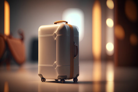 3D rendering of a luggage in the interior of a hotel roomの素材