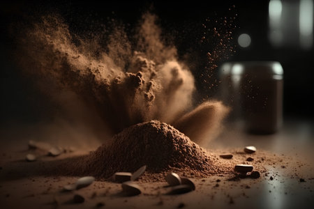 coffee powder explosion on black background with copy space for your textの素材