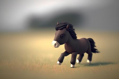 Horse in the meadow. 3D render. Vintage style.の素材