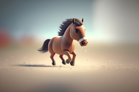 brown horse running in the snow. 3d rendering, 3d illustration.の素材
