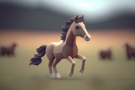 Horse in the meadow, 3d rendering. Computer digital drawing.の素材