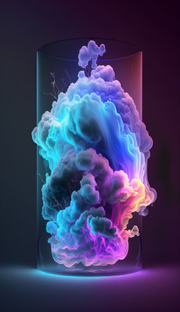 Colorful abstract smoke cloud on a dark background. Vector illustration.の素材