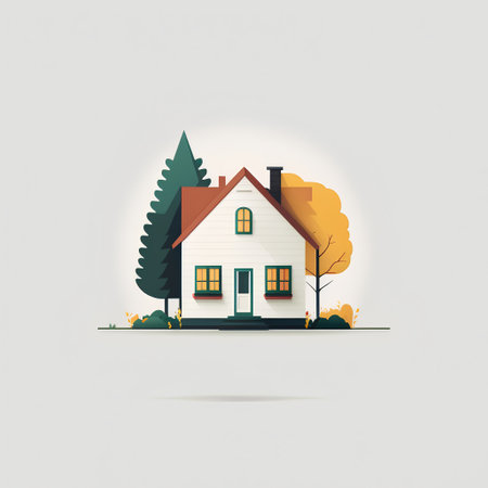 House in the autumn forest. Vector illustration in flat design style.の素材