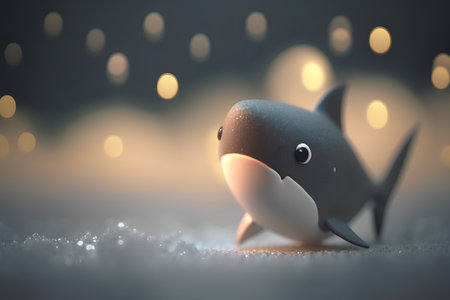 Cute little penguin with bokeh background. 3D illustration.の素材
