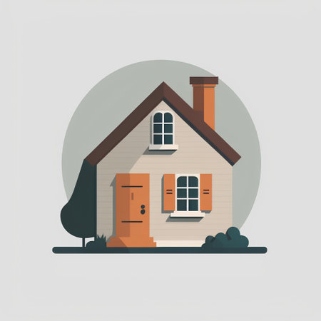 House icon in flat style. Vector illustration of a house with chimney.の素材