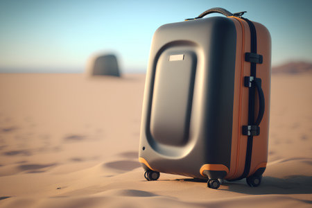 Suitcase on the sand in the desert. 3d renderingの素材