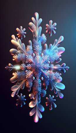 Frozen snowflakes on a dark background. 3d renderingの素材