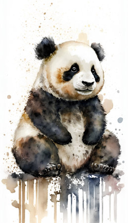 Watercolor panda on a white background. Hand-drawn illustrationの素材