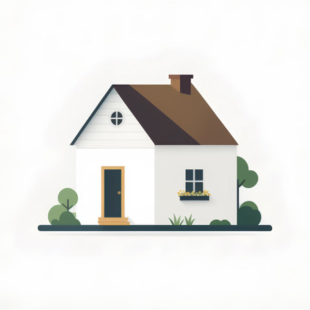 Vector illustration of a small house on a white background. Flat style.の素材