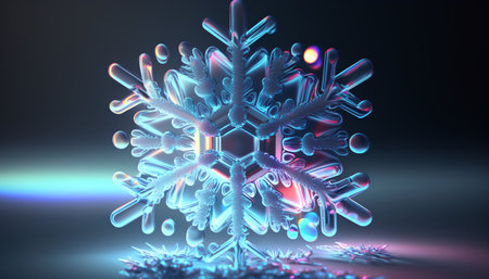Snowflake on a dark background. 3d rendering, 3d illustration.の素材