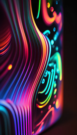 Abstract colorful neon lines background. 3d rendering, 3d illustration.の素材