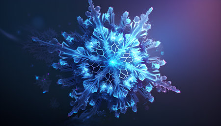 Abstract snowflake on a dark background. 3d rendering, 3d illustration.の素材