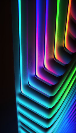 Colorful neon stripes on black background. 3d rendering, 3d illustration.の素材