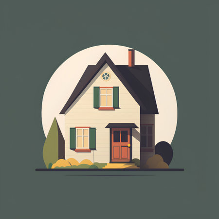 Cottage in the village. Vector illustration in flat design style.の素材
