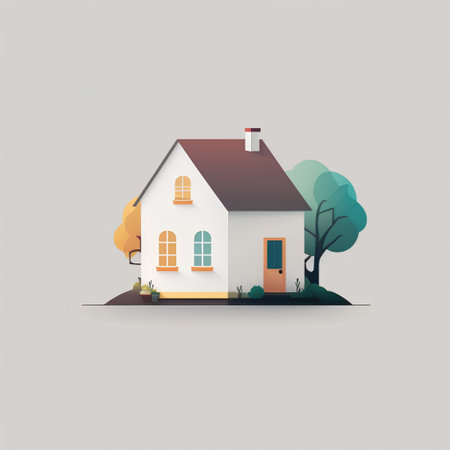 Vector illustration of a house with trees on a gray background. Eps 10の素材