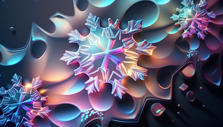 Snowflakes on colorful background. Computer generated 3D photo rendering.の素材