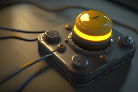 3d rendering of a yellow light on an old vintage camera.の素材