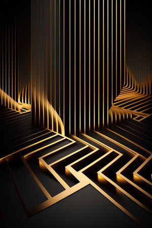 Abstract black and gold background. 3d rendering, 3d illustration.の素材