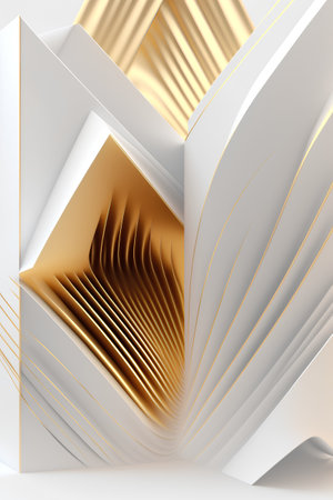 Abstract 3d rendering of white background with golden lines. Futuristic background design.の素材