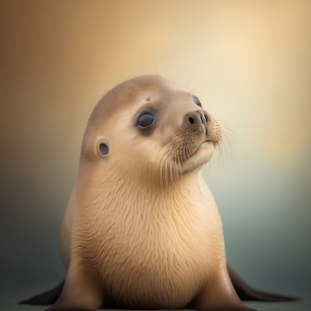 Sea lion portrait on a colored background. Close-up view.の素材