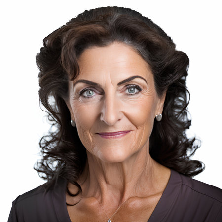 Portrait of a happy senior woman on a white background looking at the cameraの素材