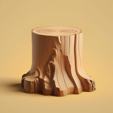 3d render of a tree stump on a yellow background with shadowの素材