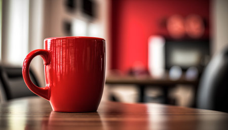 Coffee cup on wooden table in coffee shop, stock photoの素材