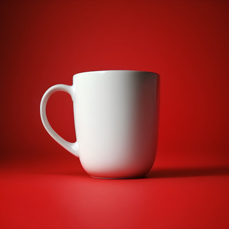 Coffee cup on a red background. 3d rendering.の素材