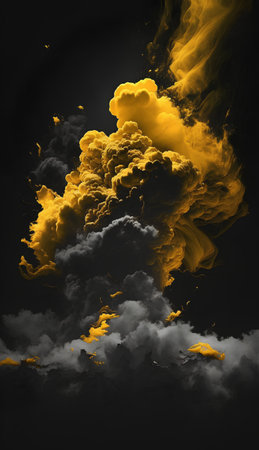 abstract yellow smoke on a black background - 3d render illustrationの素材