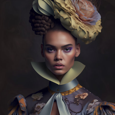 Beautiful young woman with flowers in her hair. Portrait of a girl with make-up and hairstyle.の素材