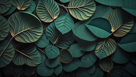 3d rendering of monstera leaves background in green color with copy spaceの素材