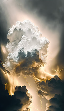 Big stormy cloud with lightning in the sky. 3d illustrationの素材