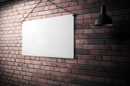 Blank white poster hanging on brick wall. 3d render illustrationの素材