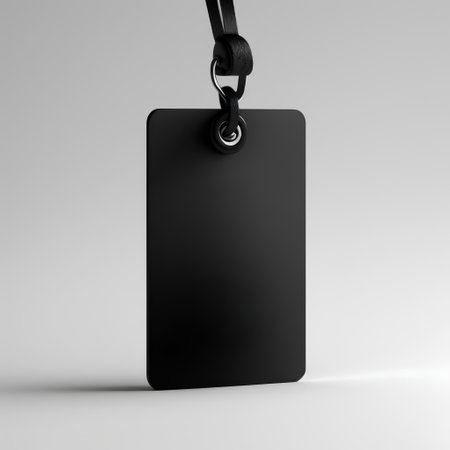 Blank black price tag hanging on black chain. 3d renderの素材