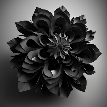 Abstract black origami flower on gray background. Vector Illustration.の素材