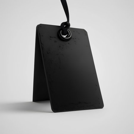 Blank black price tag hanging on a rope. 3d renderingの素材