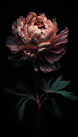 Beautiful peony flower on black background. Floral composition.の素材