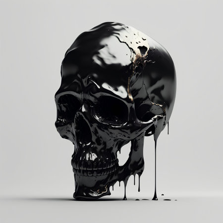 Skull with paint splashes on white background. 3d illustrationの素材