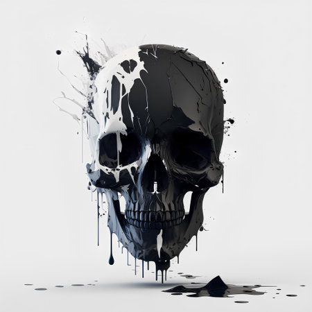 Skull with paint splashes on white background. 3D renderingの素材