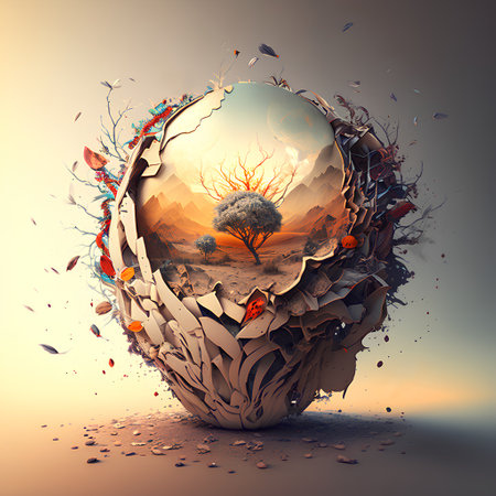 3d render of earth planet with trees and autumn leaves. Nature conceptの素材
