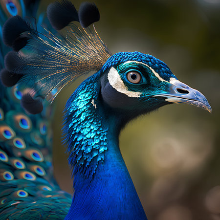 Beautiful peacock with feathers on the head. Close-up.の素材