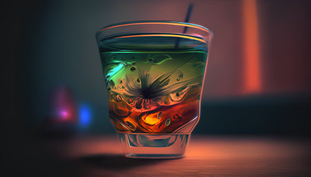 Cocktail in a glass on the table. 3d illustrationの素材