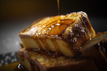 French toast with honey on a dark background. Selective focus.の素材