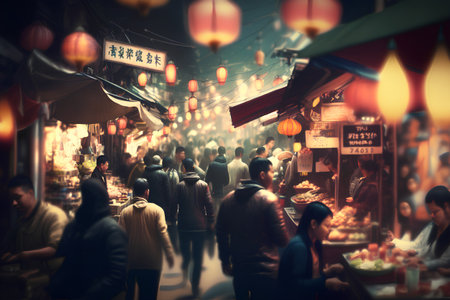 Unidentified people walking at Taipei night market.の素材
