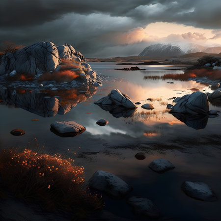 Sunset over Loch Lomond, Scotland, UK  3d digitally rendered illustrationの素材