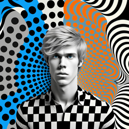 Portrait of a handsome young man. Studio fashion portrait over halftone background.の素材